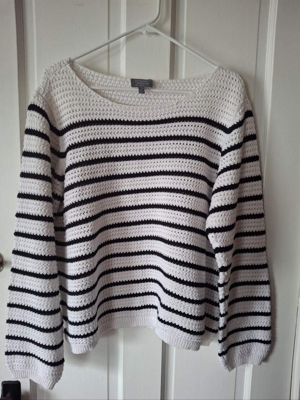 Berkley Jensen Striped Crochet Sweater - White and Navy XXL